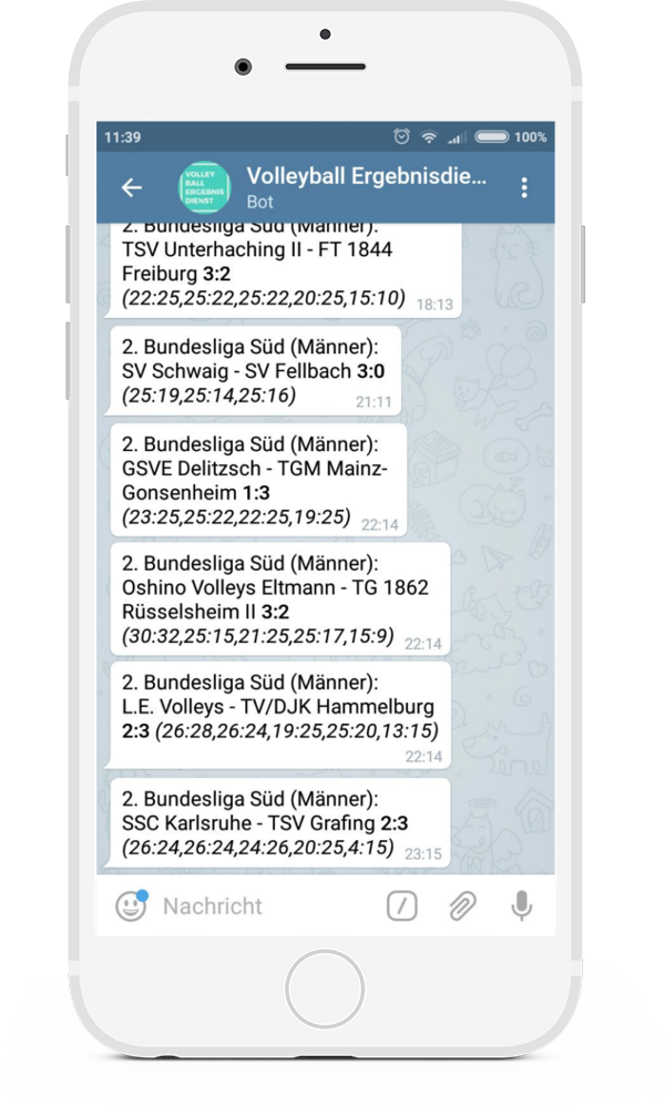 Volleyball Ergebnisdienst Telegram Push Notifications